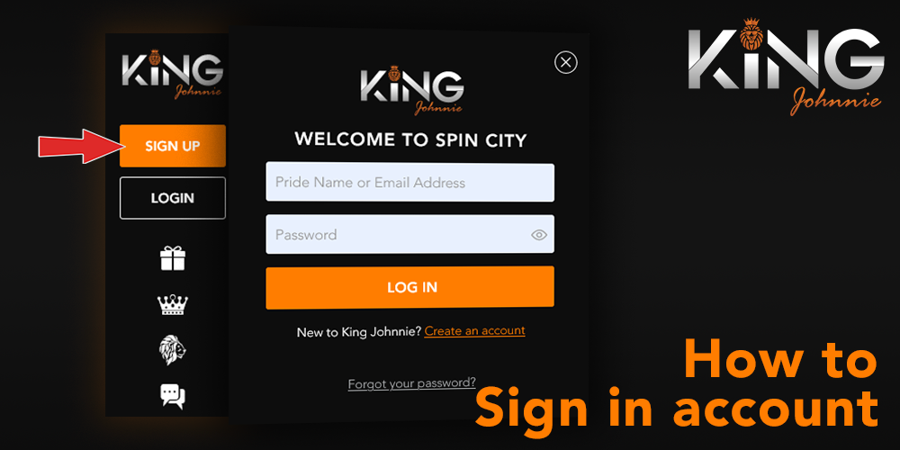 Step-by-step instructions on how to log in to your personal account at King Johnnie Casino