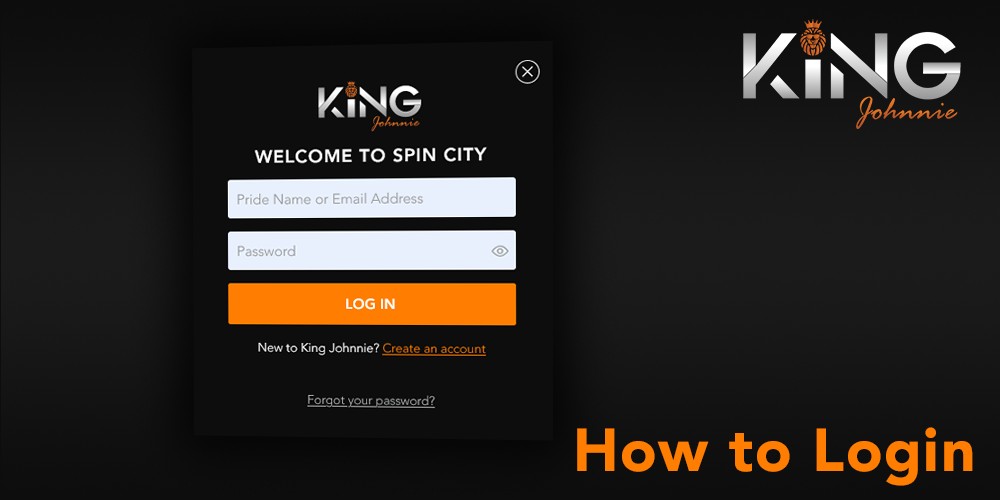 Step-by-step instructions on how to log in to King Johnnie Casino
