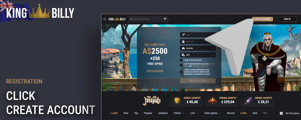 Click the Create account button in King Billy