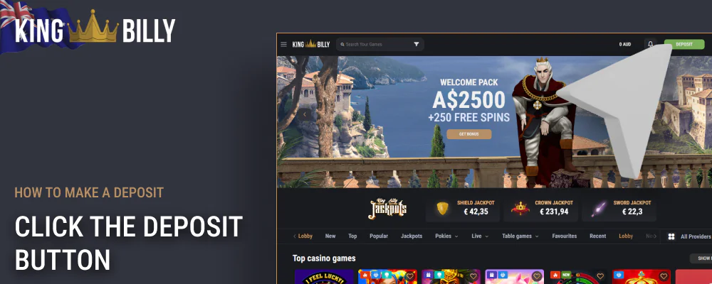 Click the Deposit button in the King Billy header