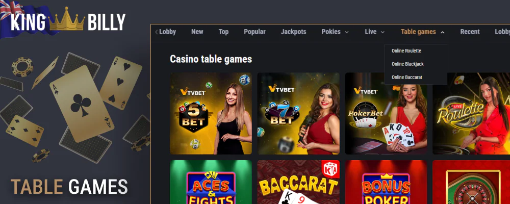 Table Games at King Billy Casino