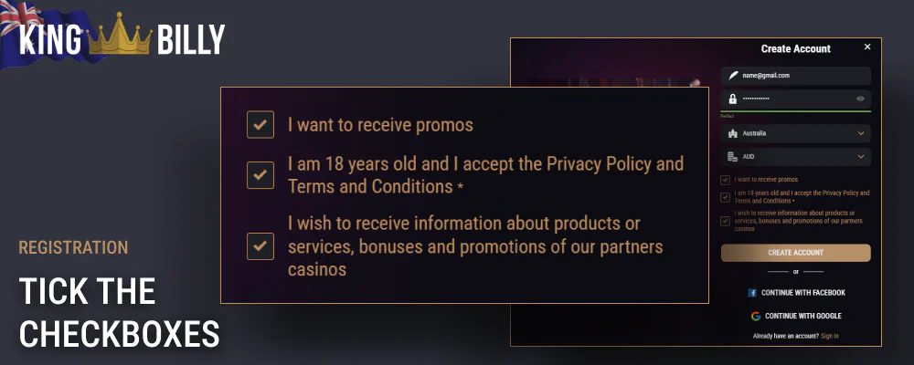 Check the box to confirm the rules of Billy King