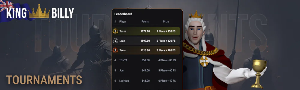 Tournaments at King Billy Casino